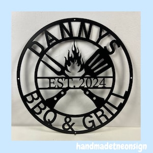 Cartello in metallo personalizzato per barbecue e griglia, luce in metallo per barbecue, luce a LED per barbecue in giardino, arte murale per ristoranti e barbecue, decorazione murale per cucina e casa