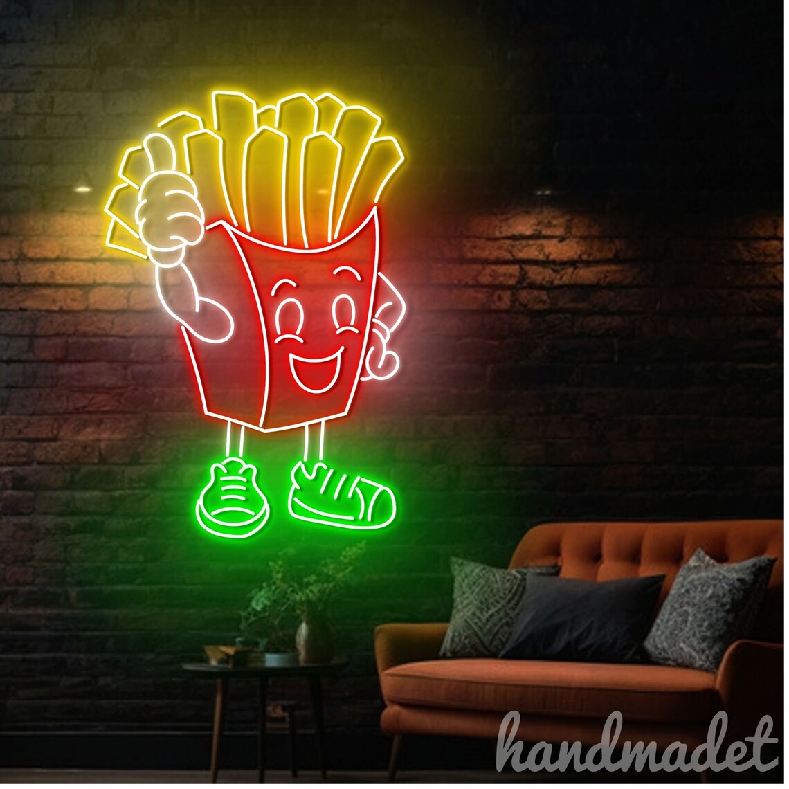 Small Fries Sign Happy French Fries Neon Wall Sign, Potato Fries Led Wall Light, Food ...