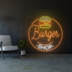 Burger Shop Neon Sign, Burger Shop Neon Light, Burger LED Light, Burger Shop LED Sign, Best Gifts, Burgers Shop Signs, Business Signs