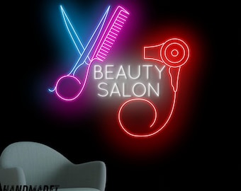 Insegna al neon "Salone di bellezza aperto", insegna a LED per parrucchiere, luce al neon per capelli, luce a LED per studio di parrucchieri, decorazione da parete per parrucchiere, decorazione da parete per casa