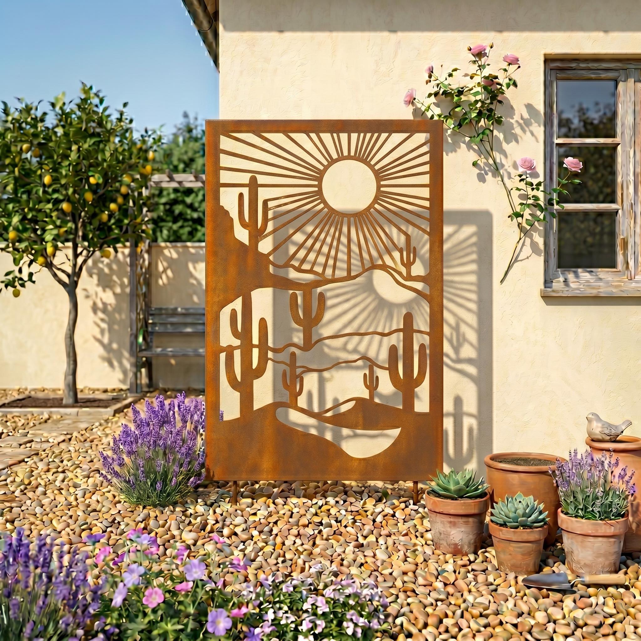 Saguaro Cactus Garden Panel, Southwest Desert Wall Art, Western Fence ...