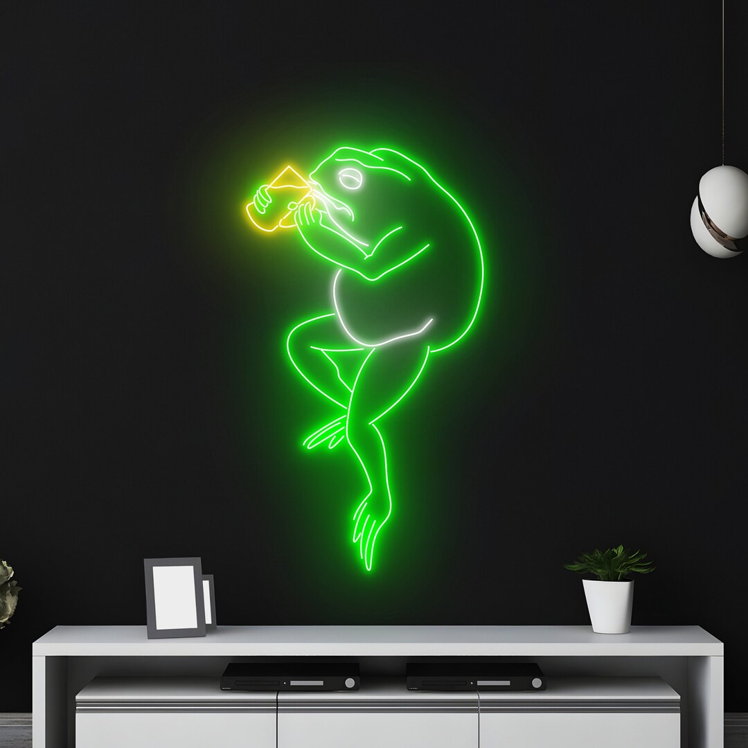 Toad Drinking Beer Neon Sign, Toad Drink Beer Neon Light, Toad Animal ...