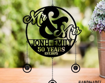 Personalized 50th Wedding Anniversary Wind Chimes Rattle, Custom Couple Name Metal Wind Chimes, Outdoor Garden Decor, Ideal Gift for Mom Dad