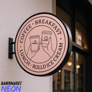 Double-Sided Light Box Signboard Storefront, Acrylic Metal Illuminated Shop Sign, Indoor & Outdoor Round LED Sign, Custom Business Logo