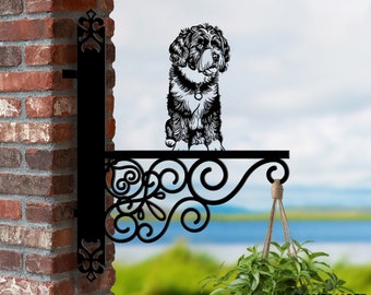 Personalized Portuguese Water Dog Hanging Bracket, Dog Hanging Basket Bracket, Dog Hanging Bracket For Garden, Pet Metal Sign Garden Decor