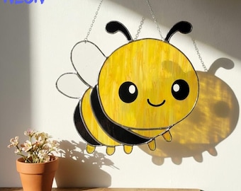Bee Stained Glass Suncatcher, Bee Window Hanging, Handmade Decor Gift