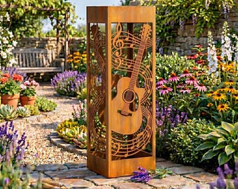 Gitarre Musik Metall Gartensäule, musikalische Hofsäule, Musiker Geschenk Gartenskulptur