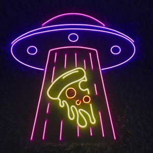 UFO Abduction Pizza Led Sign, UFO Pizza Neon Sign, Wall Decor, UFO Pizza Led Light, Custom Neon Sign, Pizza Neon Light, Father&#39;s day gifts