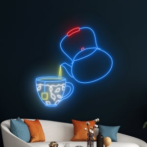 Tea Neon Sign, Tea Cup Neon Light, Tea Pot LED Light, Drinking Led Sign, Drink Shop Tea Store Wall Art Room Decor, Coffee Cafe Neon Light