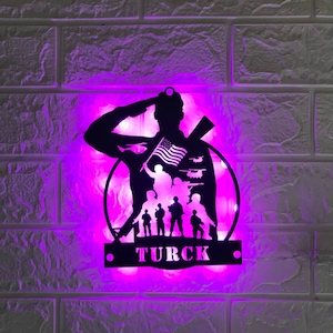 Custom US Soldier Military Metal Wall Art LED Light | Personalized American Army Name Sign Home Decor - Best for Gift and Decoration
