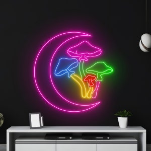 Mushroom Moon Led Sign, Moon Mushroom Neon Sign, Mushroom Neon Light, Mushroom Moon Wall Light Decor, Home Bedroom Wall Art Light Decor