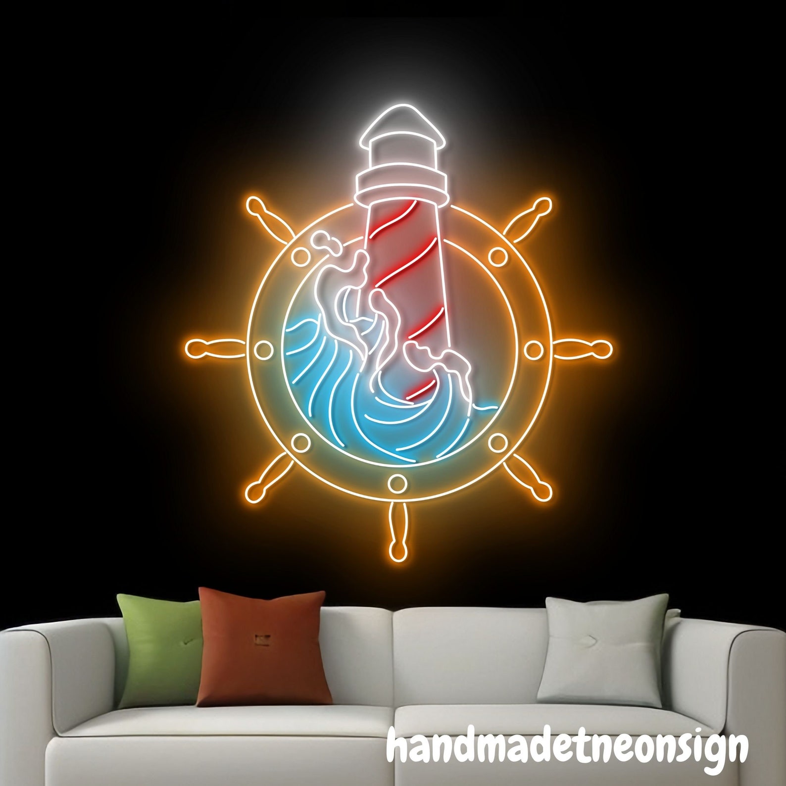 Lighthouse Neon Sign, Ship Wheel Led Sign, Lighthouse Neon Light, Ship ...