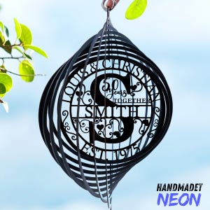 Personalized 50th Anniversary Metal Wind Spinner, Custom Family Name Monogram Metal Garden Decor,  Anniversary Gift Idea