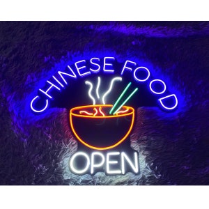 Custom Chinese Food Open Led Sign, Chinese Noodles Led Light, Noddles Bowl Neon Sign, Custom Chinese Food Neon Light, Restaurant Decoration