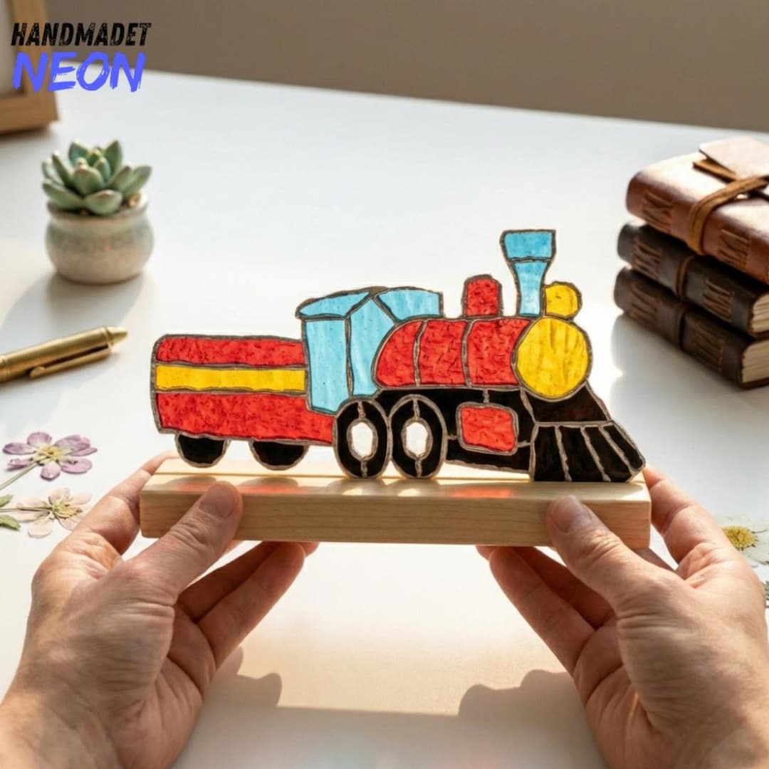 Train Stained Glass Table Decor, Locomotive Desk Decor, Train Lover ...
