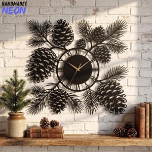 Custom Pine Cone Metal Wall Clock, Forest Pine Tree Wall Art Decor, Cabin Lodge Gift