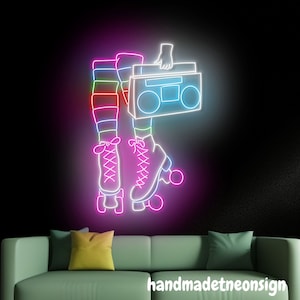 Rollschuh-Kassettenrekorder Neonschild, Rollschuh-LED-Schild, Skate-Schuhe Neonlicht, Tonband-Kassetten-Wandkunst, Hauptwanddekor, Geschenk für sie