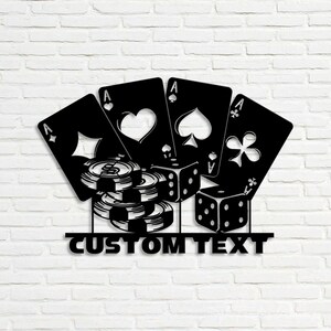 Casino Metal Wall Art LED Light, Playing Cards Metal Sign, Custom Name ...