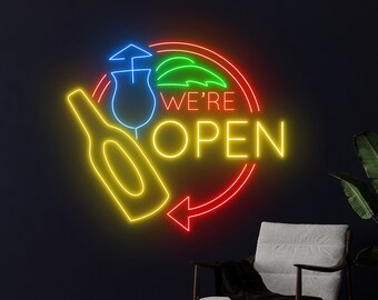 We're Open Neon Sign, Bar Open LED Light, Cocktail Bar Open Neon Light, Bar Open Logo Led Sign, Cafe Room Wall Decor, Bar Club Neon Light