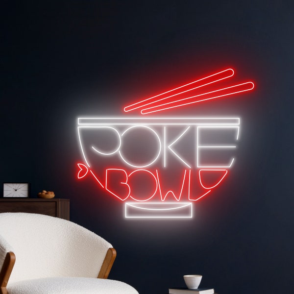 Poke Neon Sign, Poke Bowl Neon Light, Poke Dish Led Light, Hawaiian Poke Led Sign, Hawaii Food Room Wall Decor, Restaurant Diner Neon Light