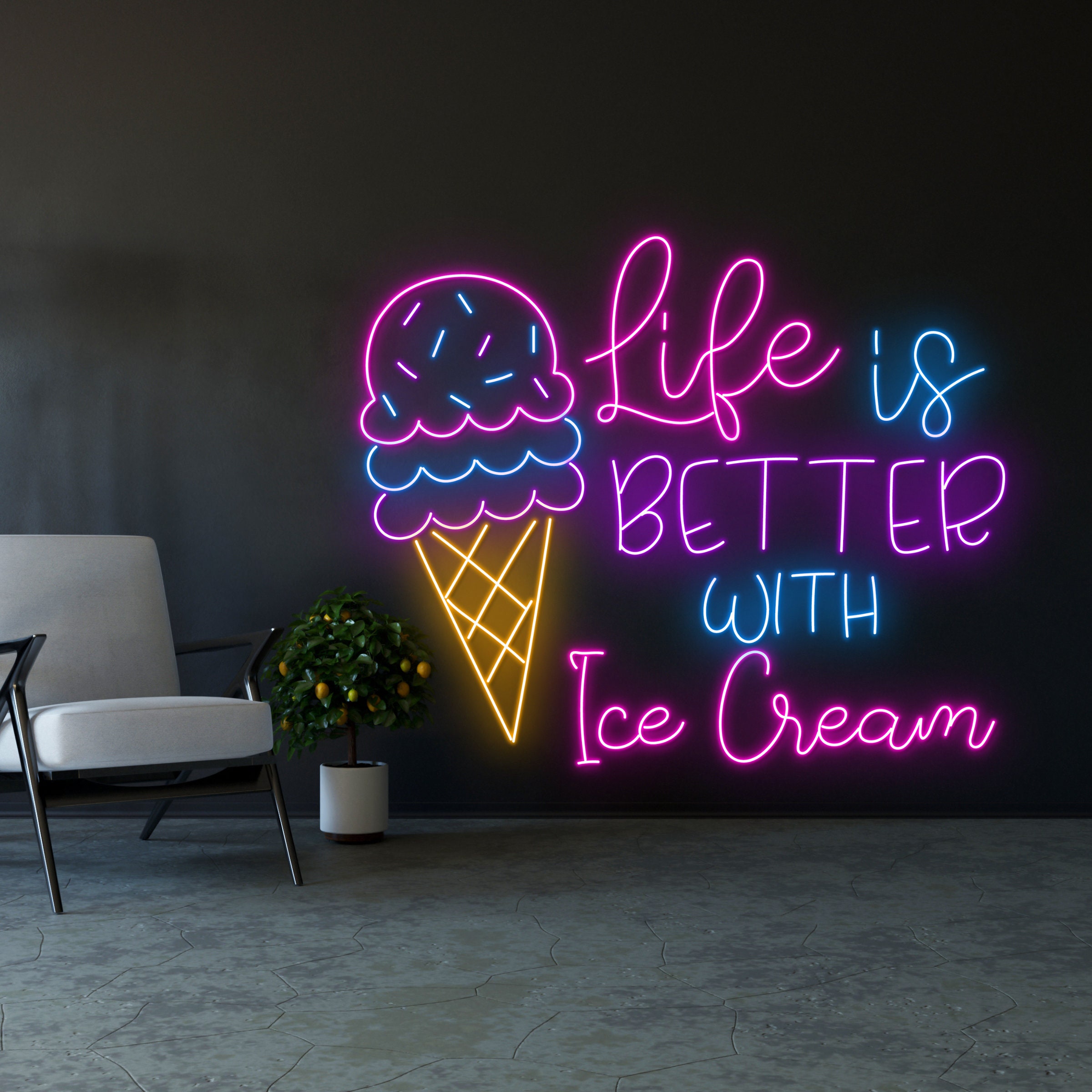 Life is Better With Ice Cream Neon Sign Ice Cream Neon Light Ice