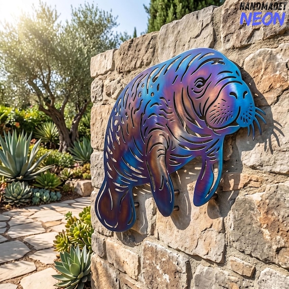 Manatee Fire Roasted Metal Wall Art, Sea Cow Metal Sign Decor, Coastal Ocean Wall Art