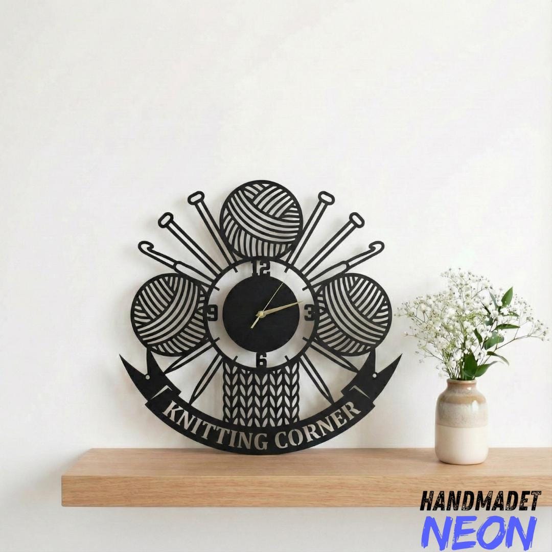 Knitted Clock Personalized Knitting Metal Wall Clock, Custom Knitter Wall Clock With ...