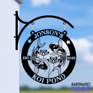 Personalized Koi Pond Metal Hanging Sign, Garden Decor Plaque, Outdoor Fish Pond Hanging Sign, Backyard Wall Art