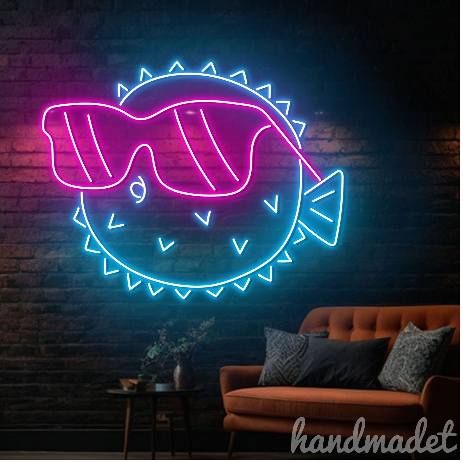 Puffer Fish Neon Wall Sign, Fish Sunglasses Led Wall Sign, Animal Neon ...
