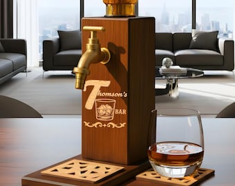 Dispensador de whisky de madera con nombre grabado personalizado, dispensador de bourbon personalizado para decoración de bar o pub, regalo para papá, esposo o amantes del whisky.