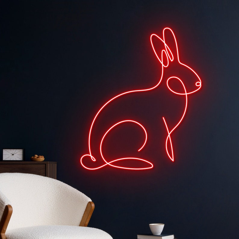 Line Rabit Neon Rabbit Neon Sign, Bunny Neon Light, Easter Rabbit Led Light, Easter ...
