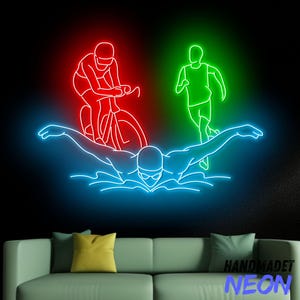 Triathlon Neon Sign, Swimming Led Sign, Running Neon Light, Cycling Led Light, Triathlon Sport Wall Art Light, Sport House Wall Decor