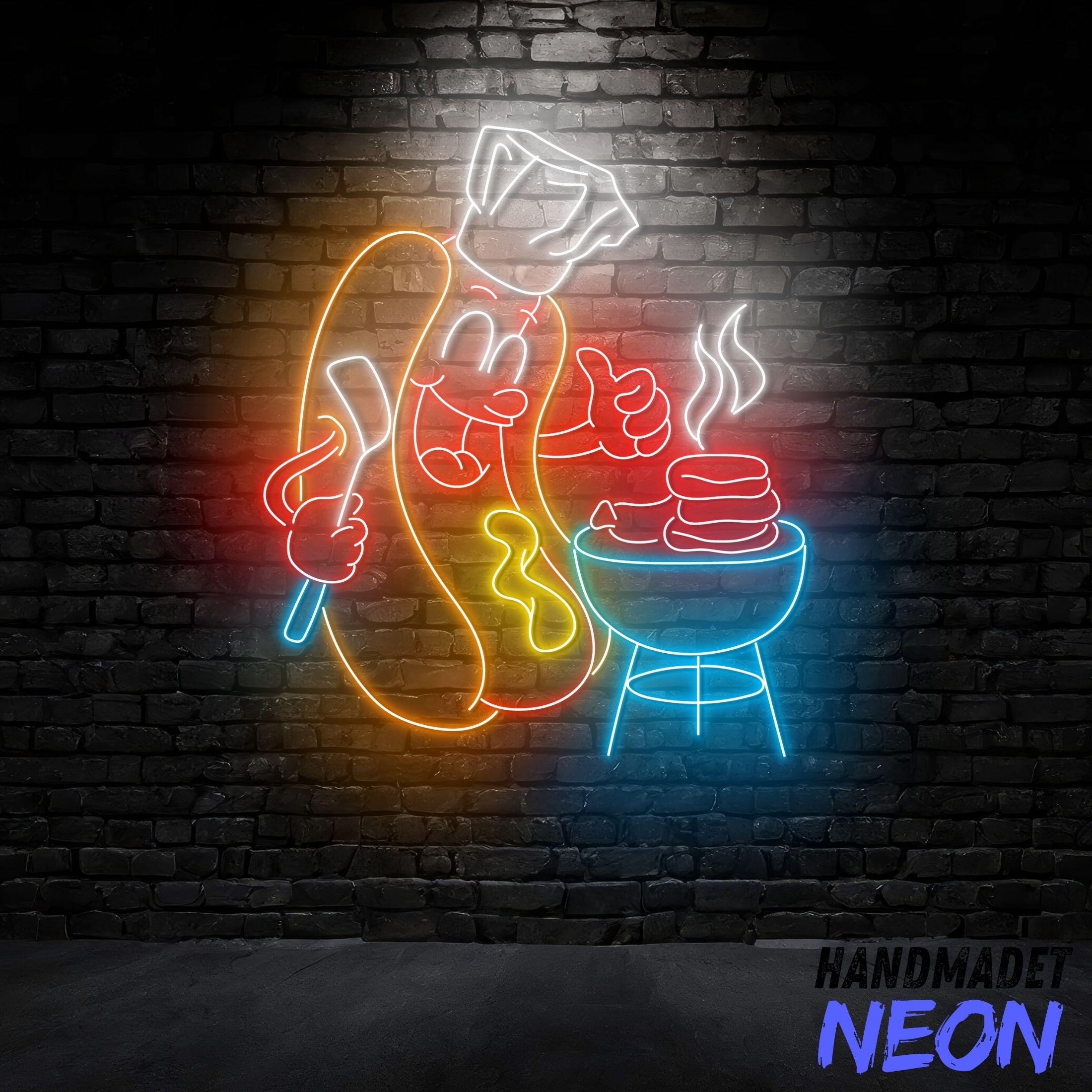 Hot Dog Chef Neon Sign, Barbecue Led Sign, Grill Meat Neon Light