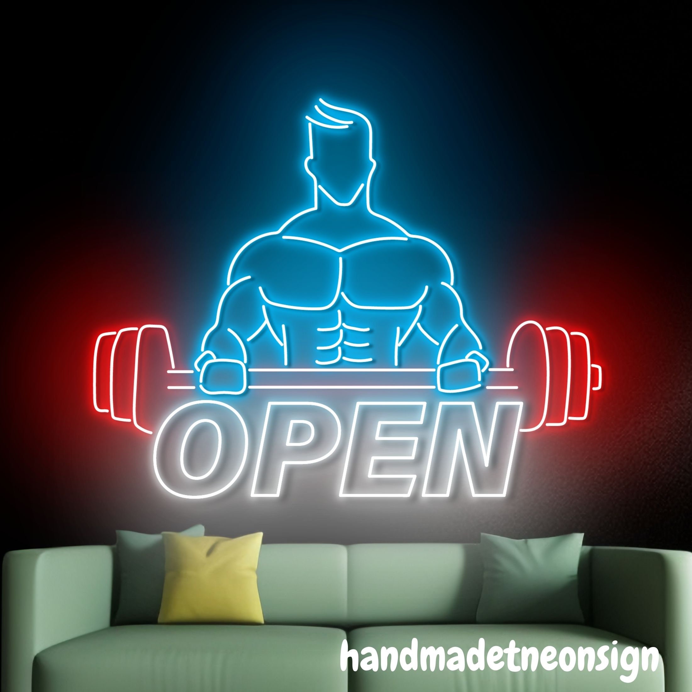 LED Neon Light Sign Gym Neon Sign Dumbbell Neon Light Wall Art Decor, Barbell Neon Sign voor Fitness Room Decor, Led Neon Sign Gifts (Color : Green, Size : 46x23cm
