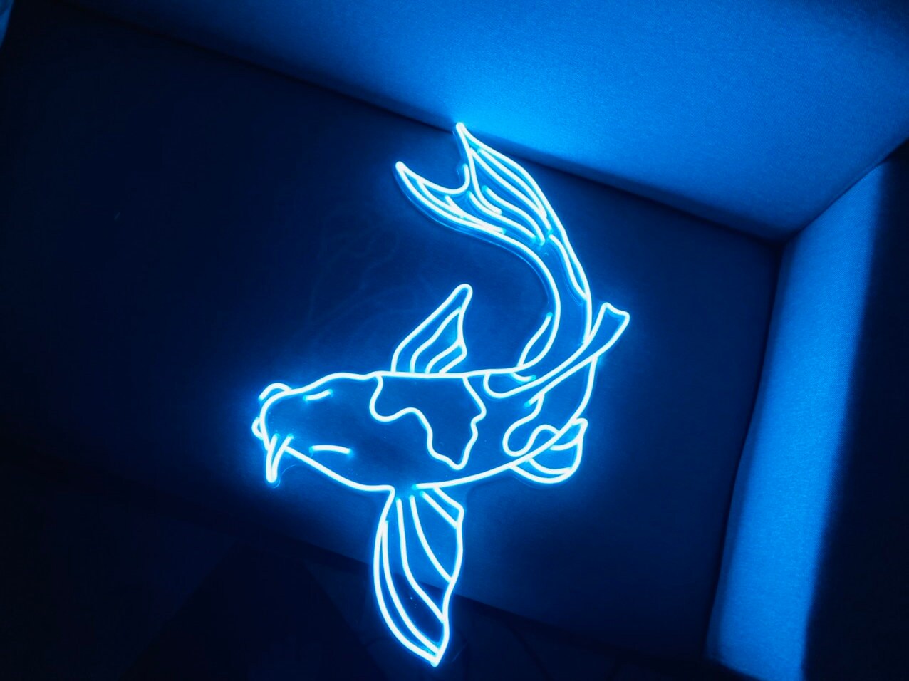 Koi-Fisch Neonschild – LED, Blau-gelb, 43,2x24,1 Cm, Dimmbar, Mit USB, Für Wanddekoration