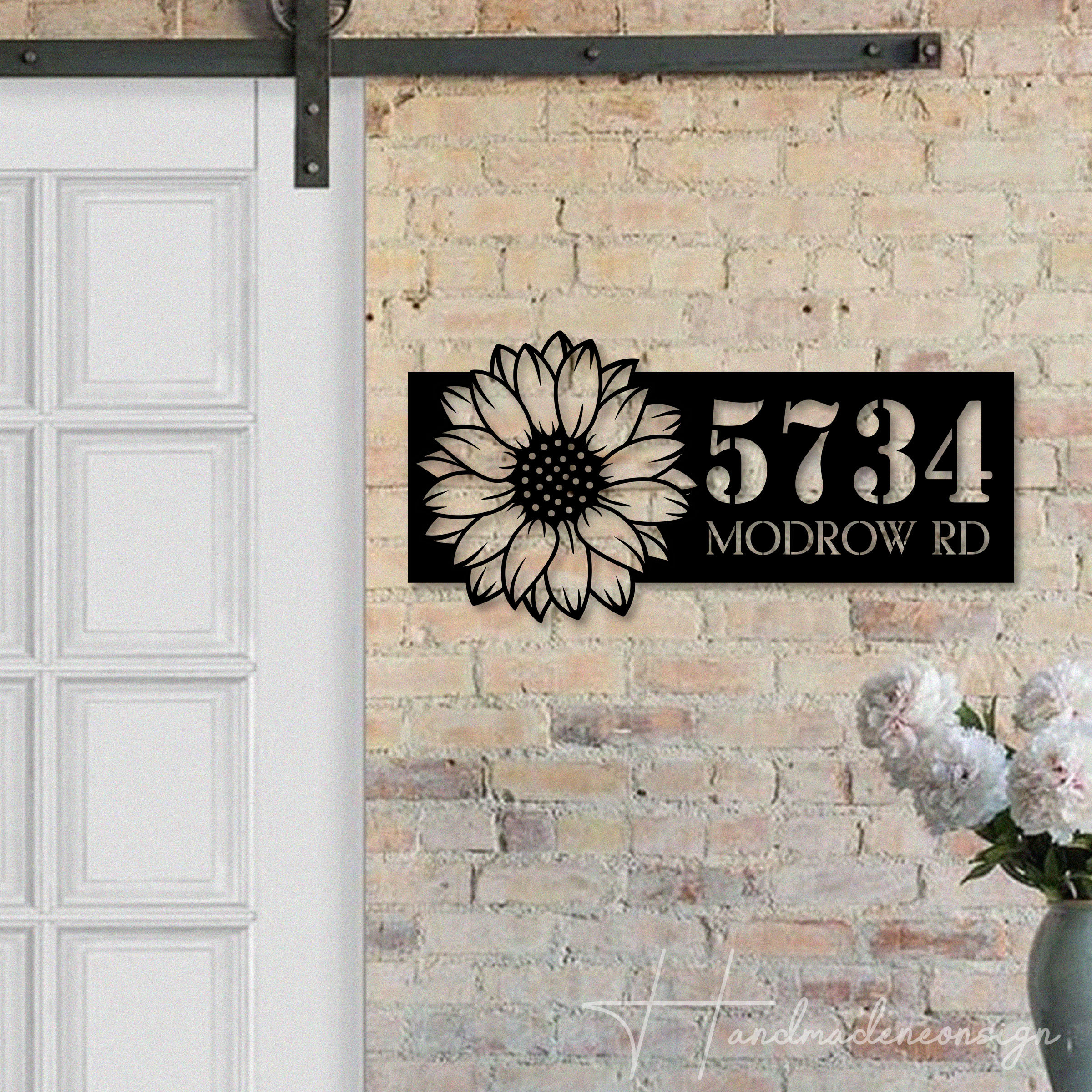 Personalized Sunflower Home Number Metal Sign, Custom Flower Number Address Metal Sign, Florist Outdoor House Number Address Sign Decor