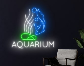 水族館のネオンサイン：お部屋を明るく照らします。水槽の中の魚が光る