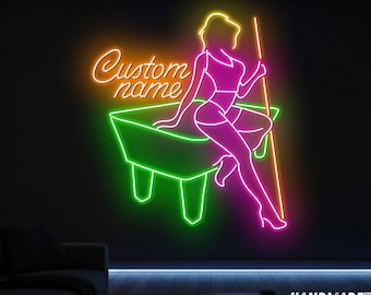 Billiards Neon Sign: Pool Game LED Light, Game Room Decor, Bar Wall Art, Billiards Lover Gift