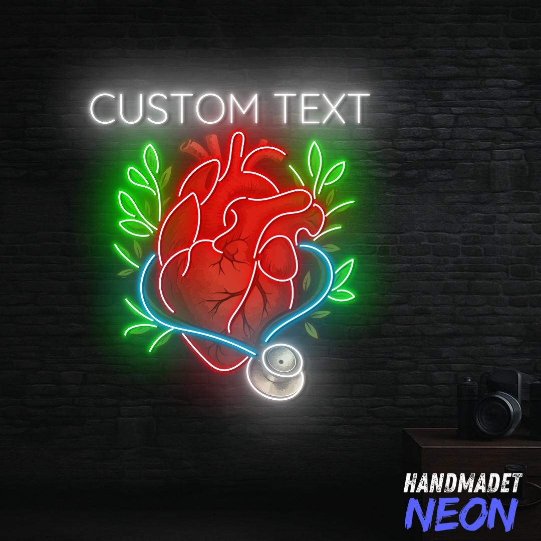 Cardiology Neon Sign, Heart Stethoscope Led Light, Custom Neon Sign ...