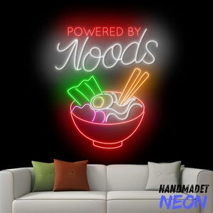 Powered By Noods Neon Sign, Ramen Bowl Led Light, Japan Ramen Noodle Neon Light, Japanese Ramen Led Sign For Japanese Restaurant Wall Decor