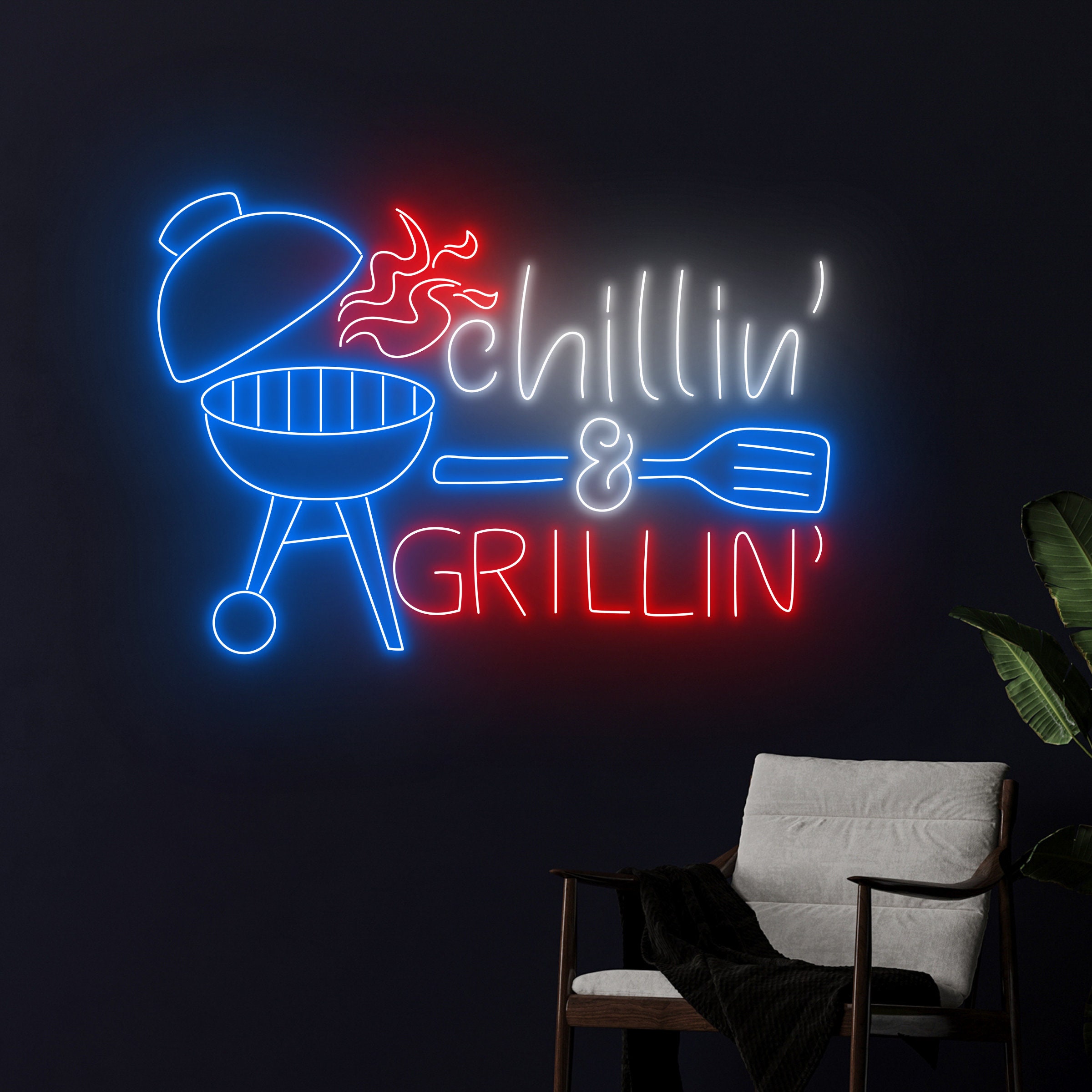 Chilling and Grilling Neon Light, BBQ Neon Sign, Barbecue Led