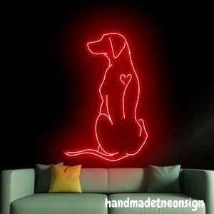 Placa de neon para cachorro, placa de LED com arte em linha para cachorro, luz de neon para amantes de cachorro, luz de LED com coração de cachorro, luz de parede fofa para quarto de cachorro, decoração de parede para casa de cachorro