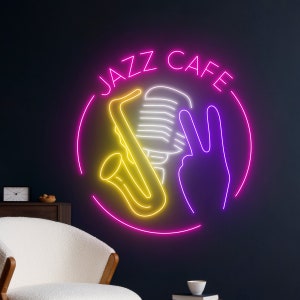 Jazz Cafe Saxophone Neon Sign, Saxophone Neon Light, Saxophone Music Led Sign, Music Instrument Led Light, Music Studio Wall Room Decor