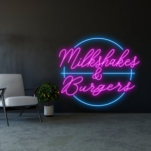 Milkshakes and Burgers Neon Sign, Milkshakes and Burgers Neon Light, Milkshakes LED Light, Burgers LED Sign, Room Wall Decor, Best Gifts