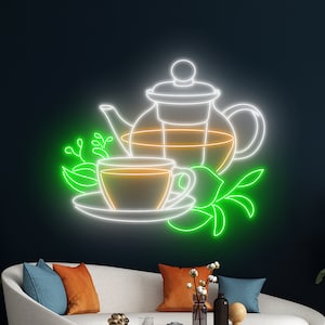 Tea Neon Sign, Tea Cup Neon Light, Tea Pot LED Light, Drinking Led Sign, Drink Shop Tea Store Wall Art Room Decor, Coffee Cafe Neon Light