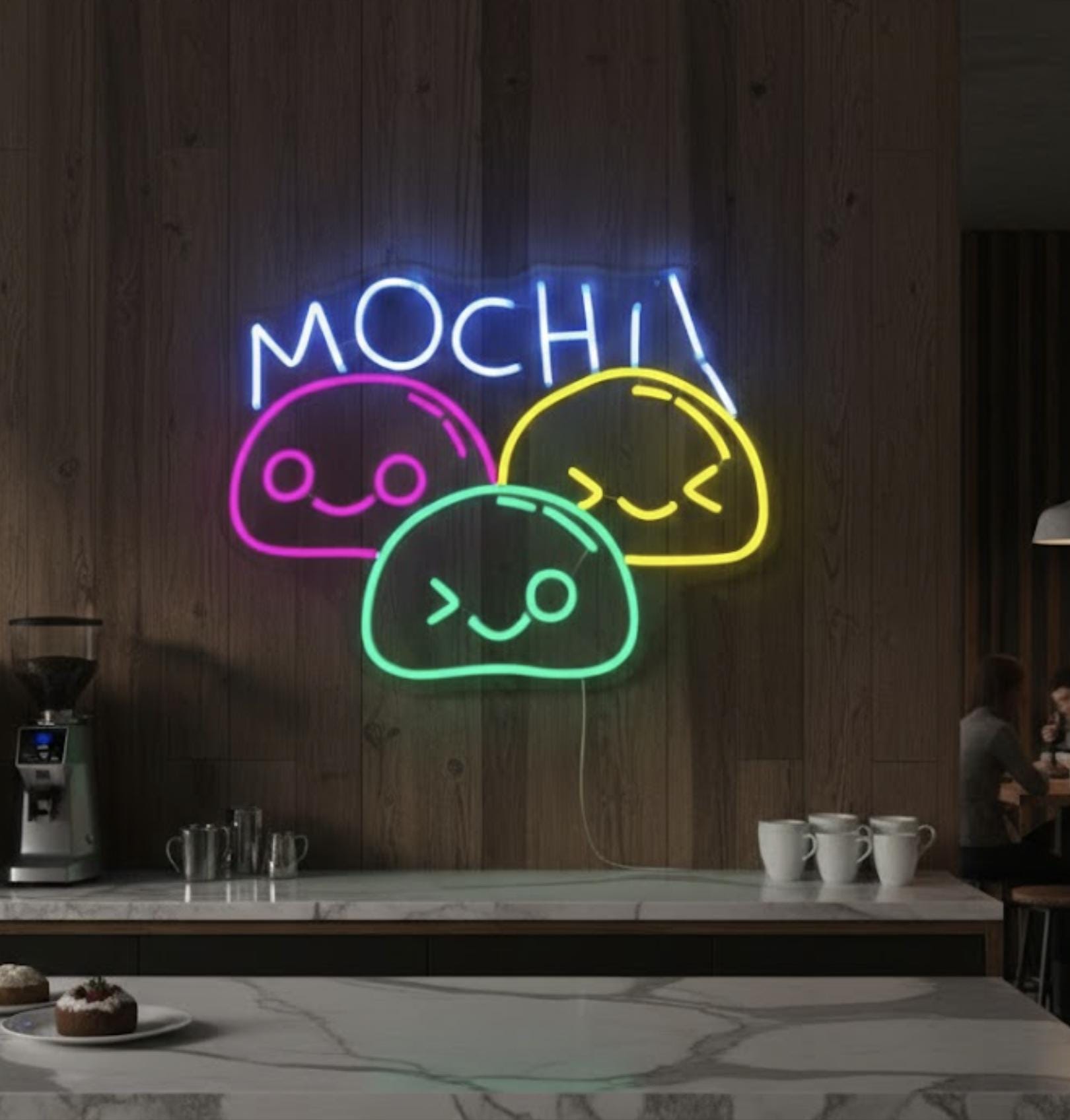 Mochi LED Sign for Bakery, Japanese Sweets Neon Light, Bubble Tea