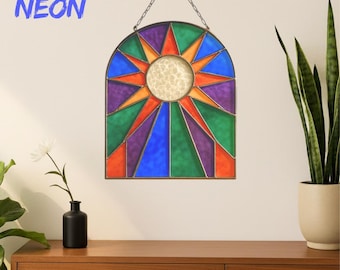 ステンドグラス　おひさまモチーフのパネル 太陽のステンドグラスパネル - Etsy 日本