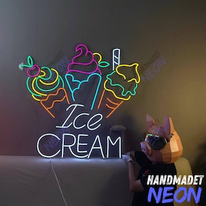 Ice Cream Neon Sign, Ice Cream LED Light, Dessert Shop Lights Decor, Ice Cream LED Wall Sign for Cafe, Kids Room, Party Gift