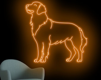 Insegna al neon con cane Golden Retriever, insegna a LED con linea artistica per cani, luce al neon per amanti dei cani, luce a LED con cane dorato, arte murale per la stanza dei cani, decorazione murale per la casa degli animali domestici