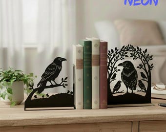 Sujetalibros de metal con forma de cuervo personalizado, con nombre, regalo para amantes de los cuervos, decoración gótica para bibliotecas.